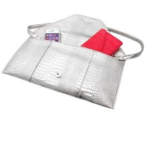 Snake skin silver clutch bag